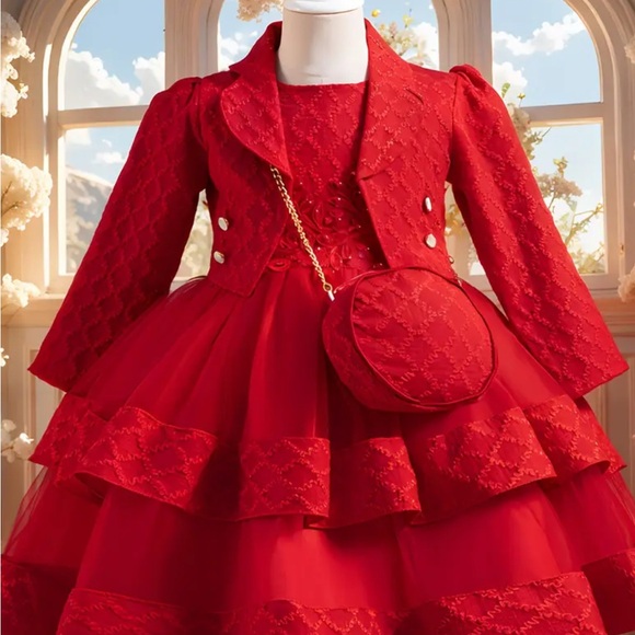Elegant Handmade Red Lace Kids Formal Dress - Picture 1 of 6